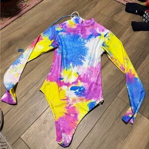 Alana Blanchard Moana One Piece Colorful Tie-Dye Long Sleeve Bodysuit